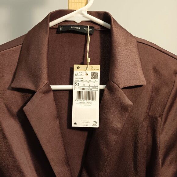 Mango MNG Women Brown Long sleeve Satin Party and events Shirt Dress Size XS - Picture 4 of 6